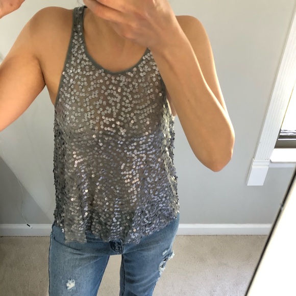 Free People metallic crop halter sequin top - Picture 1 of 5